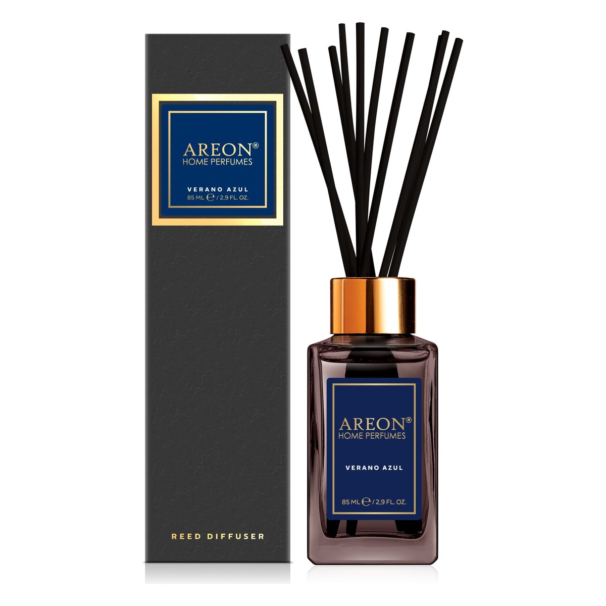 Aromātiskais difuzors ar kociņiem AREON Black Verano Azul, 85 ml ARESTICKSBL01/85 OE ARESTICKSBL01-85