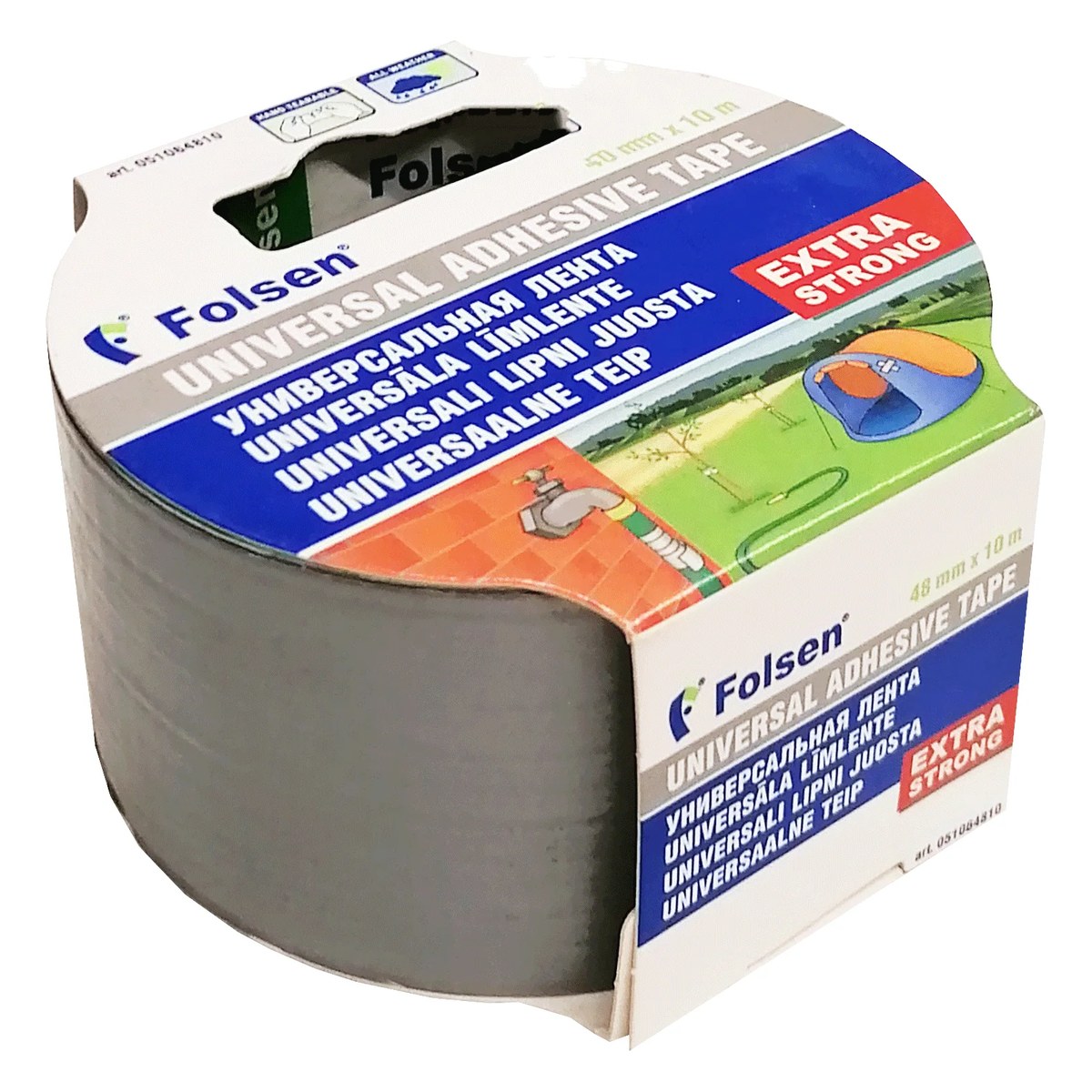 Auduma līmlente FOLSEN, mitrumizturīga, pelēka, 48 mm x 10 m