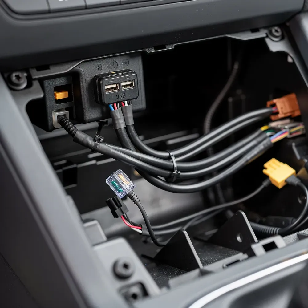 Drošināta USB lādētāja elektroinstalācija automašīnā