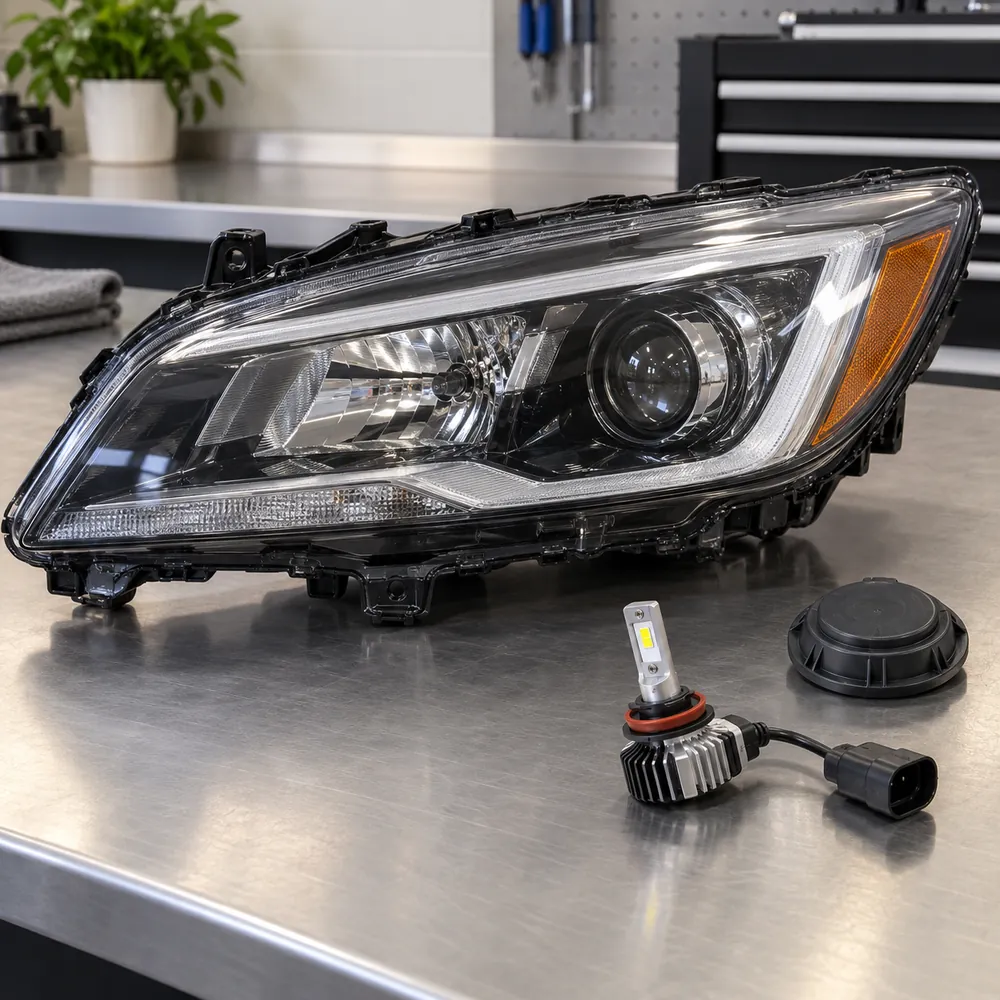 Slēgts auto lukturis un nepieslēgts LED gaismas avots