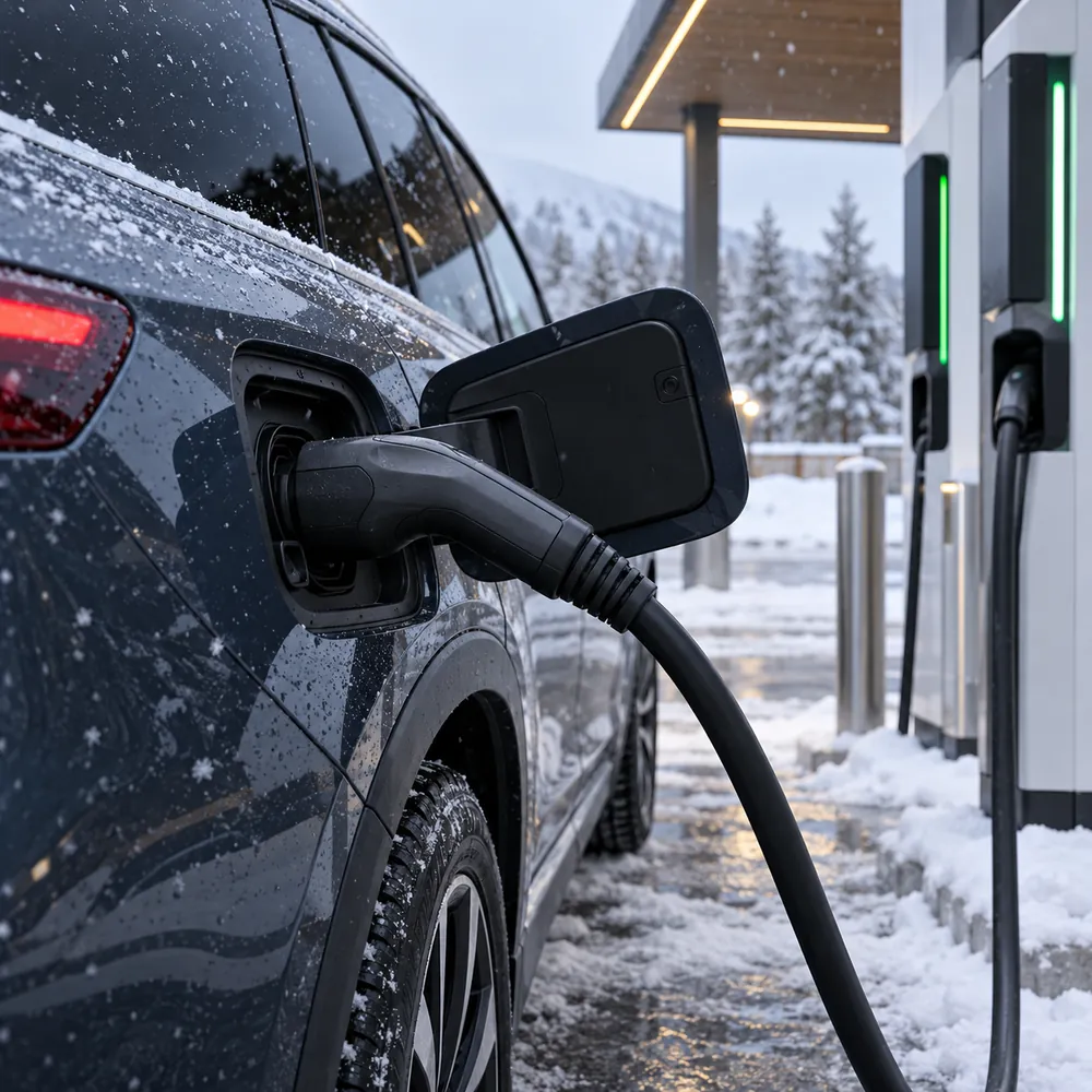 Elektroauto pieslēgts DC uzlādei aukstā laikā