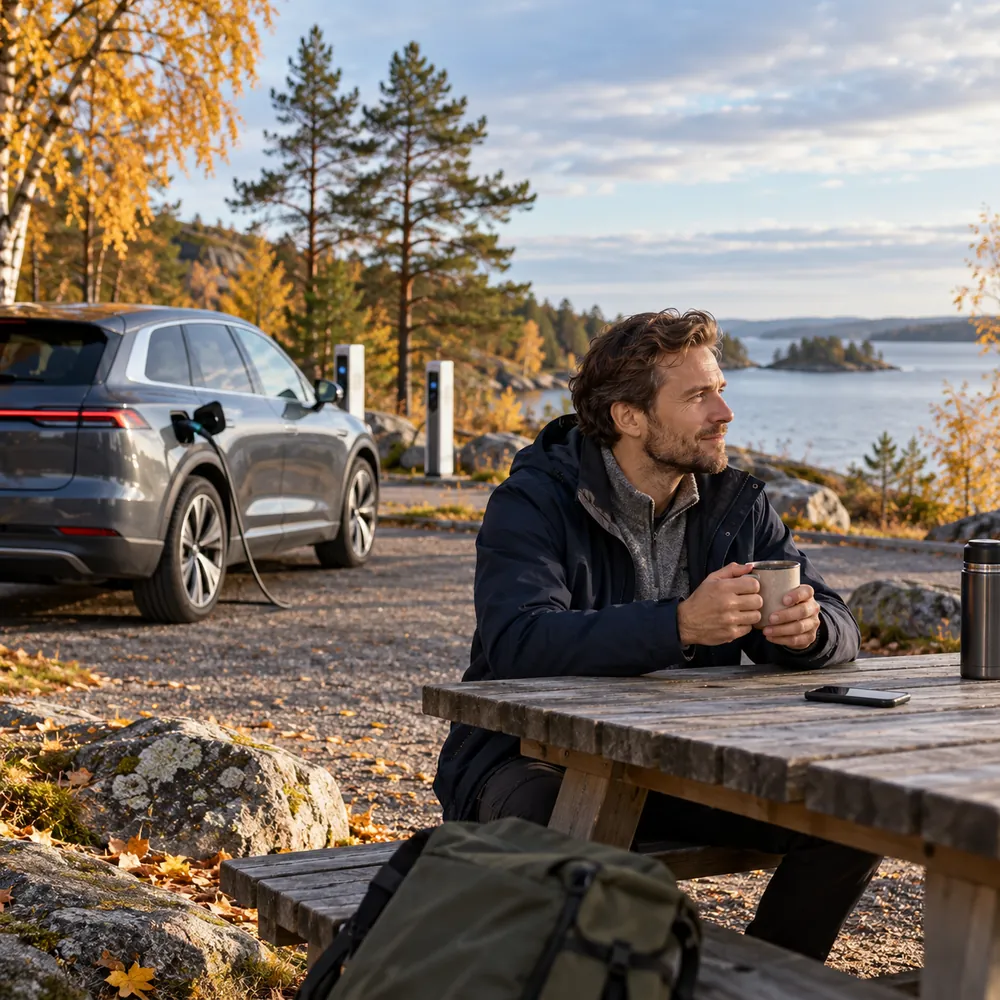 Atpūtas pauze elektroauto ceļojuma laikā
