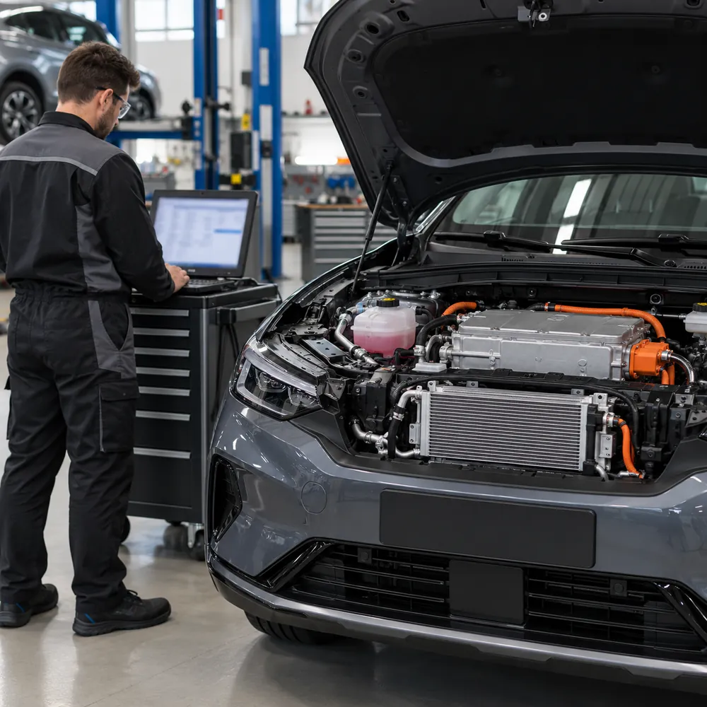 Elektroauto termiskās sistēmas pārbaude profesionālā darbnīcā
