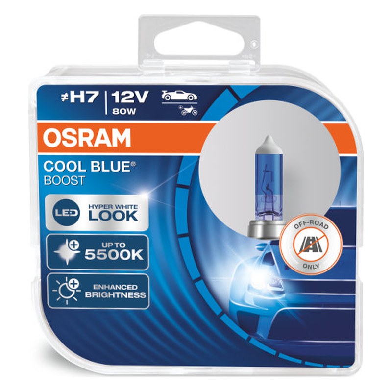 Halogēna spuldžu pāris OSRAM COOL BLUE BOOST H7 12V 80W, off-road