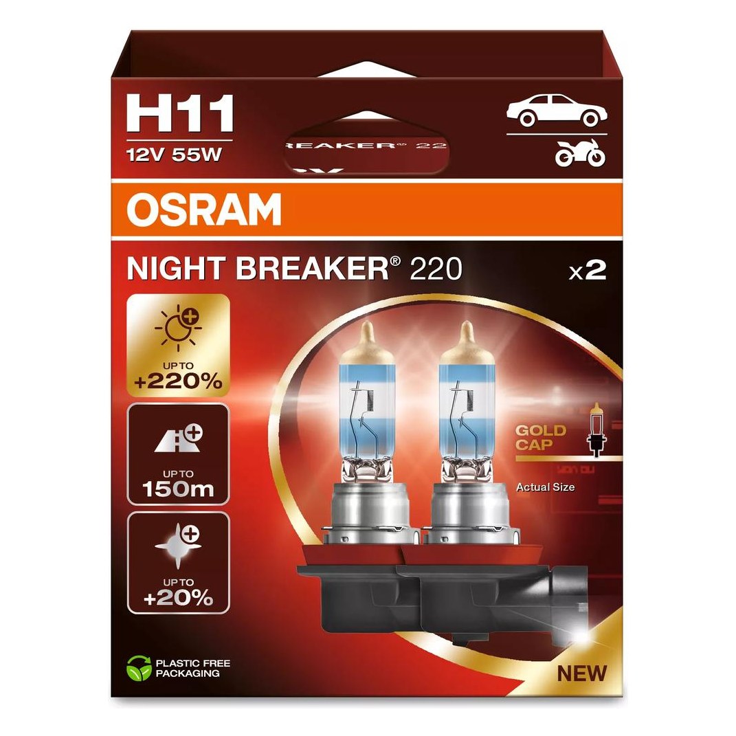 Halogēna spuldžu pāris OSRAM NIGHT BREAKER 220 H11 12V 55W