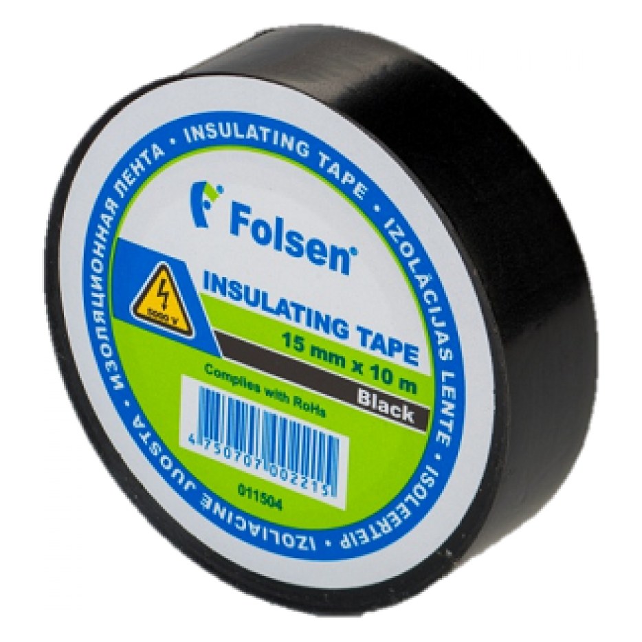 Izolācijas lente FOLSEN, melna, 10 m
