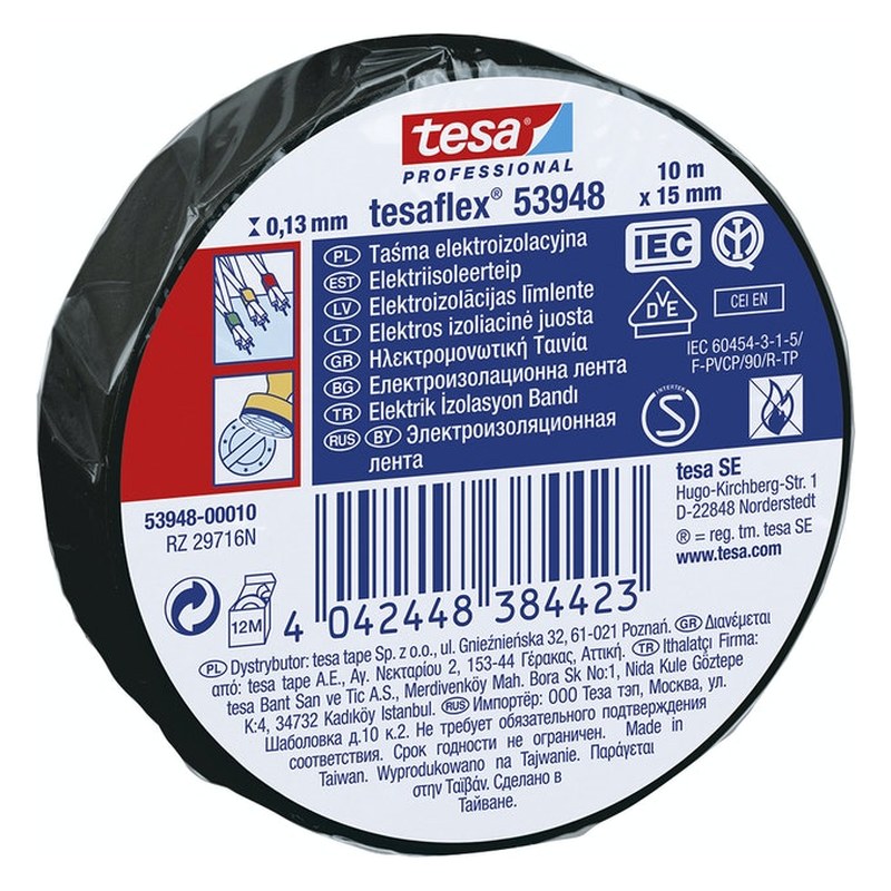 Elektriskā izolācijas lente tesaflex 53988, melna, 10 m x 15 mm 53988-00005-00 OE 53988