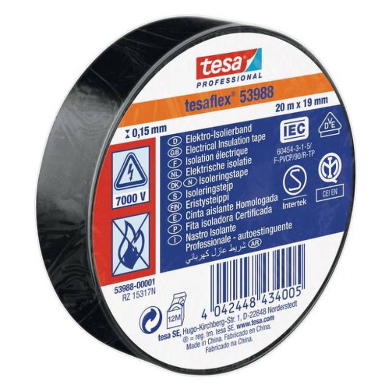 Elektriskā izolācijas lente tesaflex 53988, melna, 20 m x 19 mm