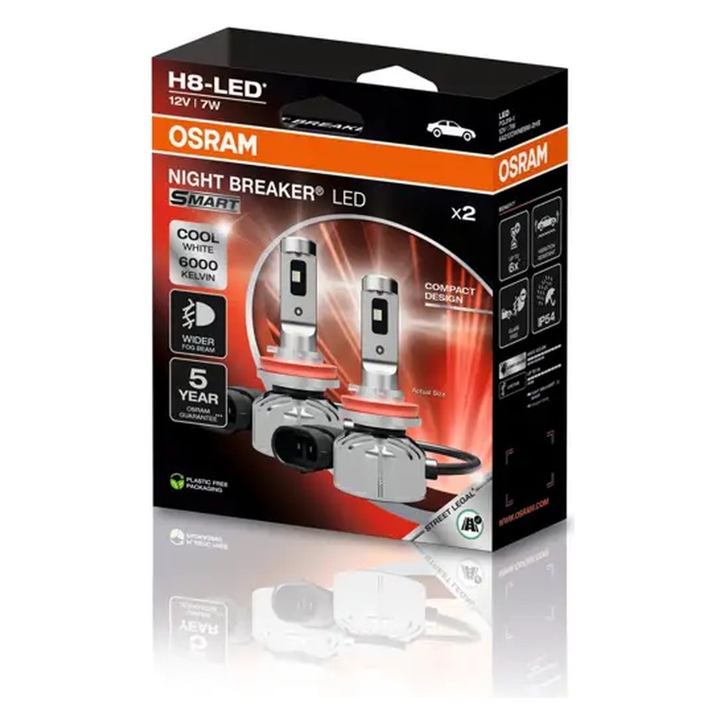 LED miglas lukturu spuldžu pāris OSRAM NIGHT BREAKER LED SMART H8 12V O64212DWNBSM-2HB OE 64212DWNBSM-2HB