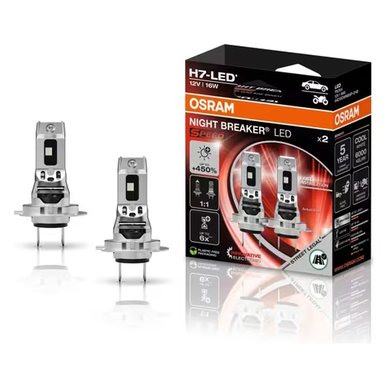 LED spuldžu pāris OSRAM NIGHT BREAKER LED SPEED 450 H7 12V