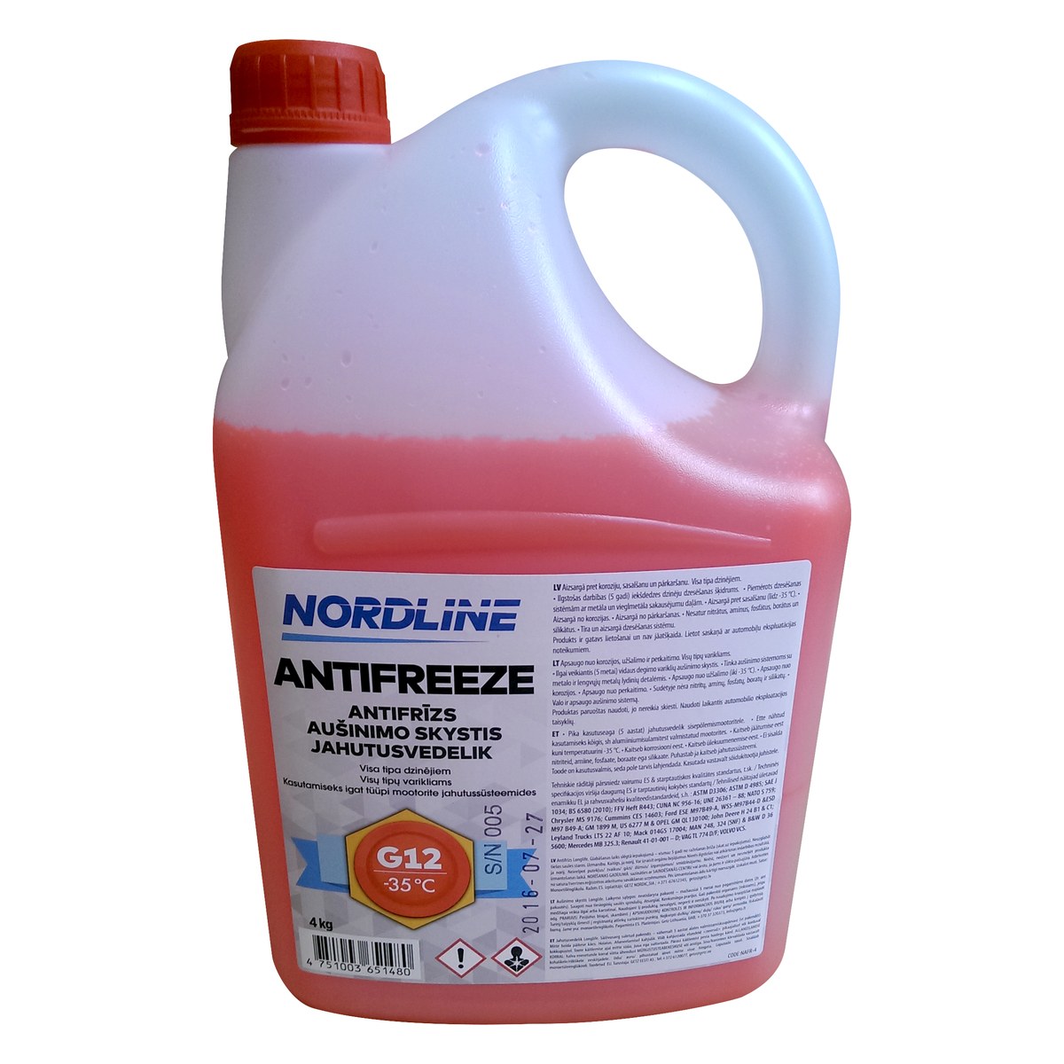 Longlife antifrīzs NORDLINE G12, sarkans, -35 °C, 4 kg