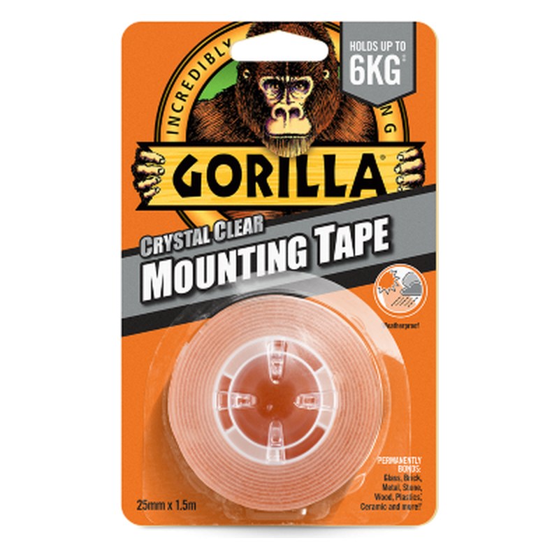 Montāžas līmlente Gorilla Crystal Clear Mounting Tape, caurspīdīga, 1,5 m