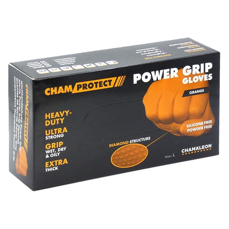 Nitrila cimdi CHAMALEON POWER GRIP, oranži, XL, 50 gab.