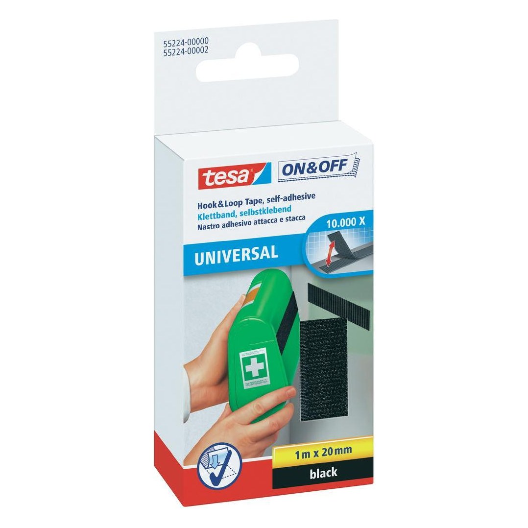 Pašlīmējoša līplente tesa ON&OFF Universal, melna, 1 m x 20 mm