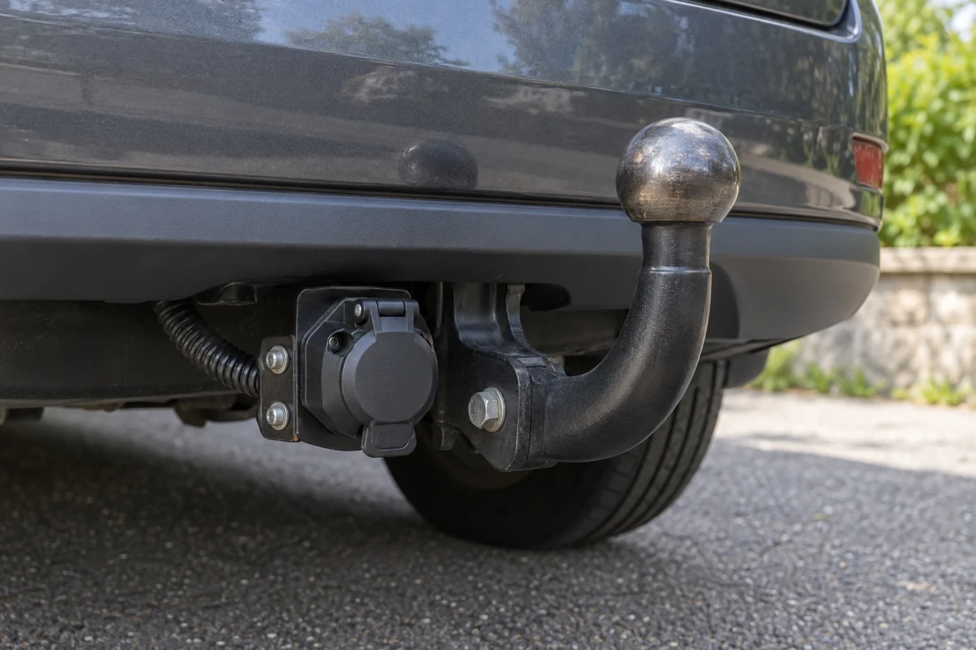Piekabes sakabes lodgalva un elektriskā rozete pie auto