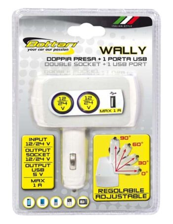 Piesmēķētāja ligzdas sadalītājs Bottari WALLY, 2 ligzdas + USB, 12/24 V