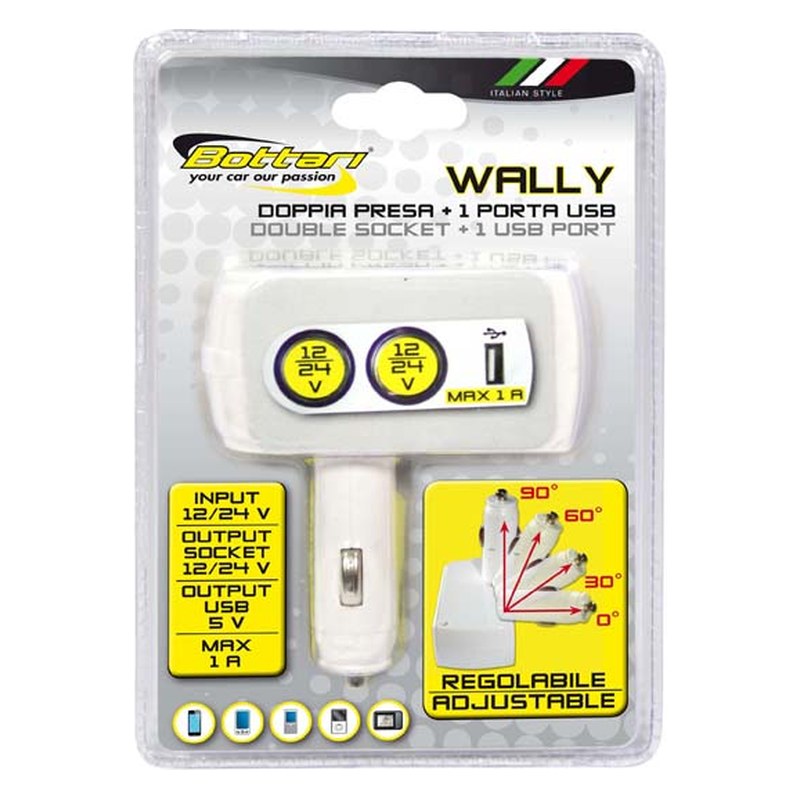 Piesmēķētāja ligzdas sadalītājs Bottari WALLY, 2 ligzdas + USB, 12/24 V B30081 OE B30081