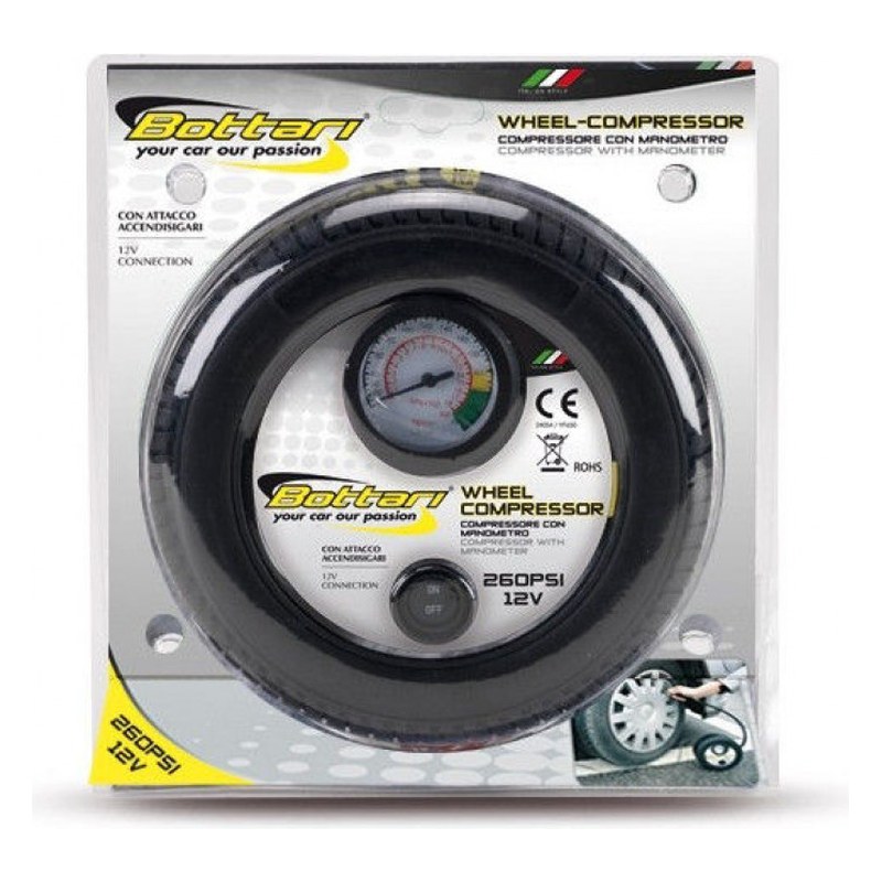 Riepu kompresors Bottari WHEEL-COMPRESSOR, 12 V, 260 PSI, ar manometru B24054 OE 24054