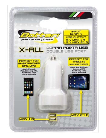 USB lādētājs Bottari X-ALL piesmēķētāja ligzdai, 2 x USB, 12/24 V