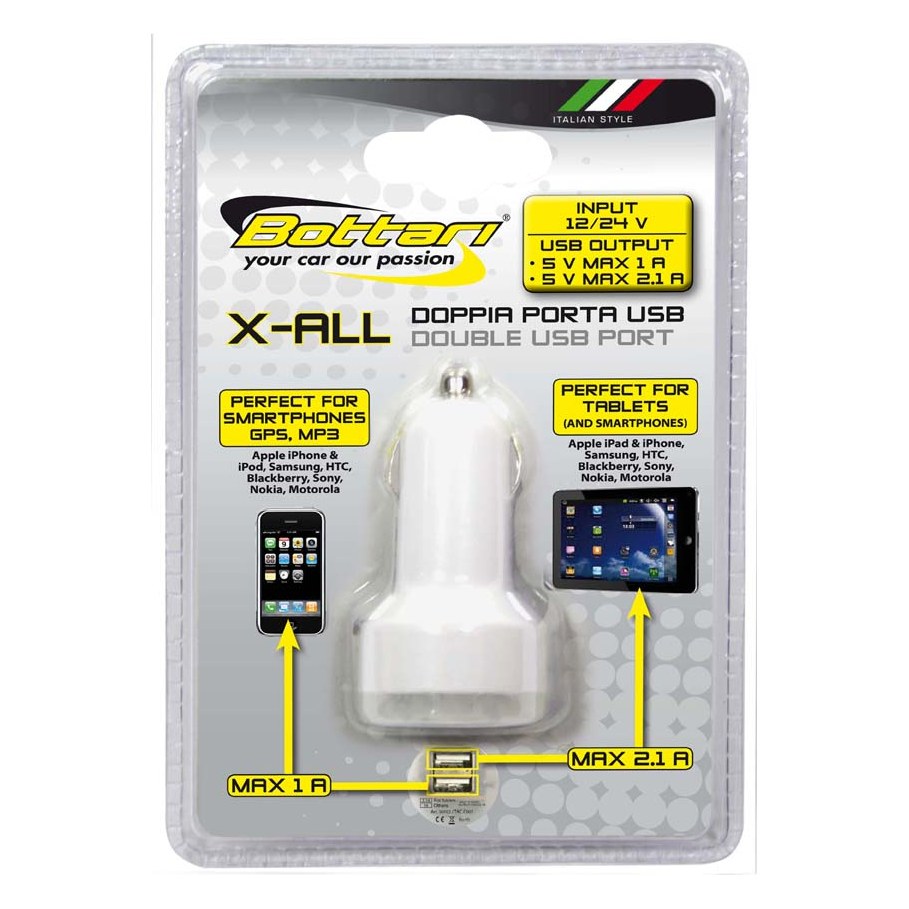 USB lādētājs Bottari X-ALL piesmēķētāja ligzdai, 2 x USB, 12/24 V B30103 OE B30103