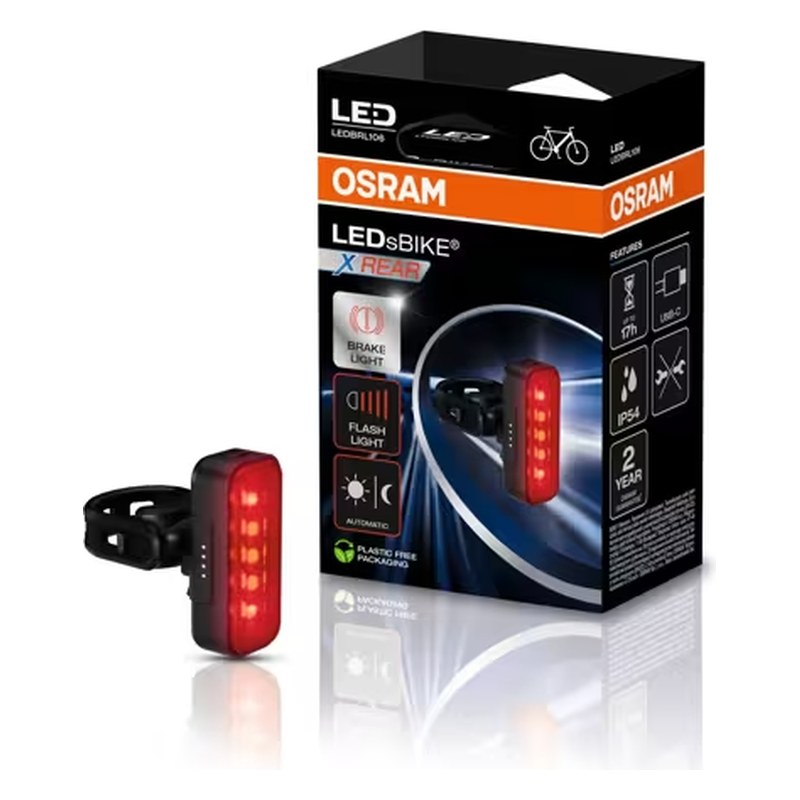 Velosipēda aizmugurējais lukturis OSRAM LEDsBIKE X REAR ar bremžu gaismu OLEDBRL106 OE LEDBRL106