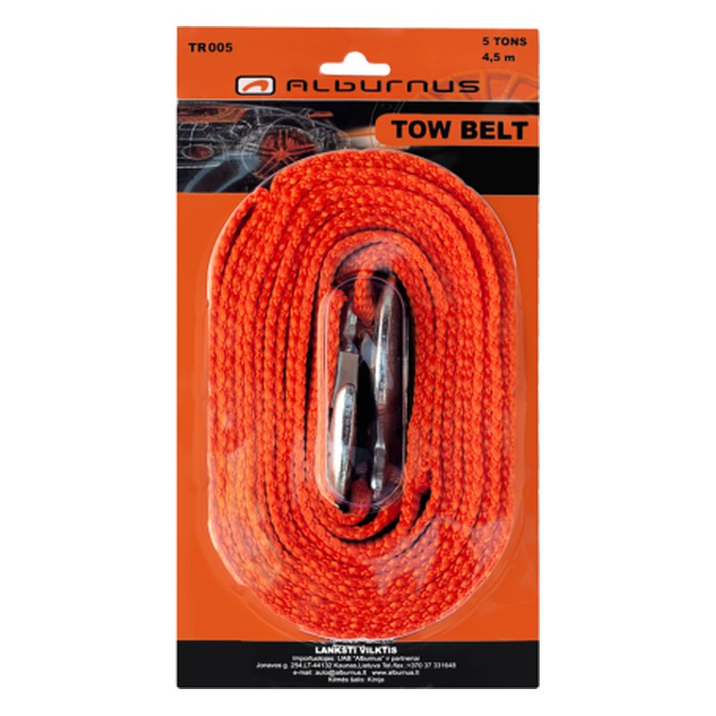 Vilkšanas lenta Alburnus TOW BELT, 5 t, 4,5 m, ar āķiem