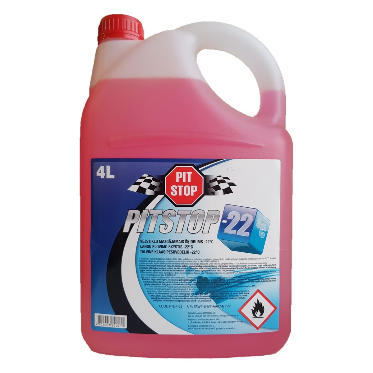 Ziemas vējstiklu šķidrums PITSTOP, -22 °C, 4 l